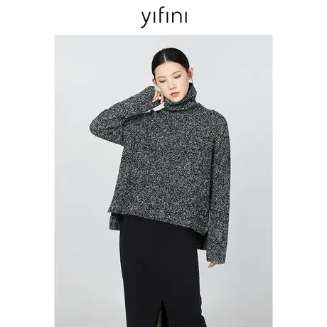 Yifini/易菲设计感小众高领保暖毛衣女冬季新款大size针织衫商品大图