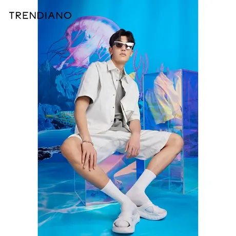TRENDIANO夏季官方潮牌男装新款翻时尚宽松简约领短袖衬衫男商品大图