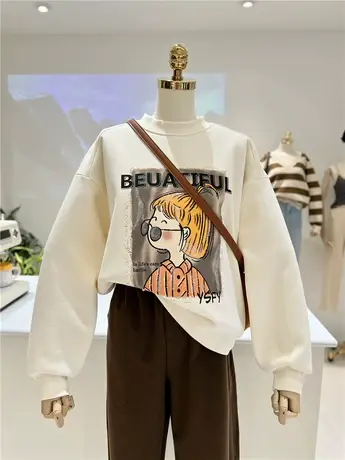 秋冬款加绒加厚韩系亮片百搭卡通洋气女孩宽松套头卫衣女上衣单穿商品大图