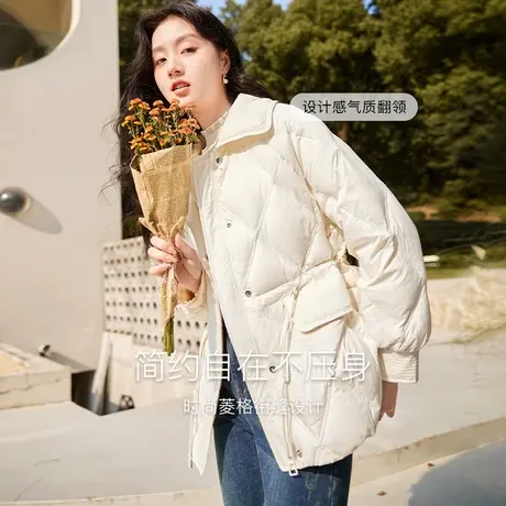 【惊喜直降】香影翻领羽绒服女2023冬季新款收腰中长时尚白鸭绒商品大图