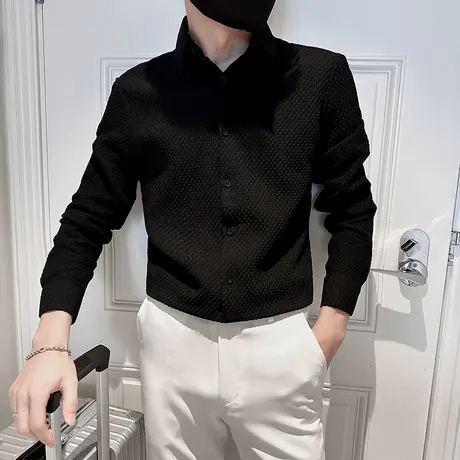 高级感长袖衬衫2023秋季新款INS休闲衬衣百搭肌理感通勤寸衫上衣商品大图