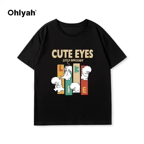Ohlyah春夏新款音乐小龙印花纯棉短袖T恤男女情侣无性别班服定制商品大图