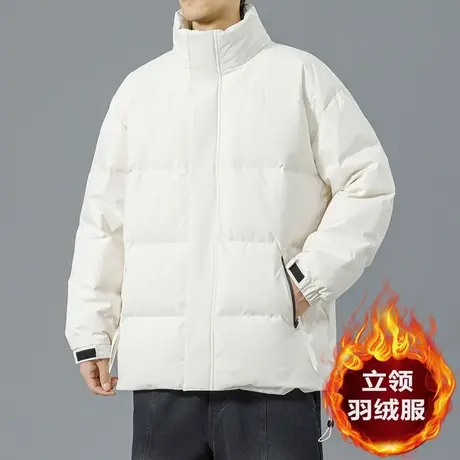 2024新款情侣潮牌保暖加厚鸭绒羽绒服外套冬季男生宽松立领面包服图片