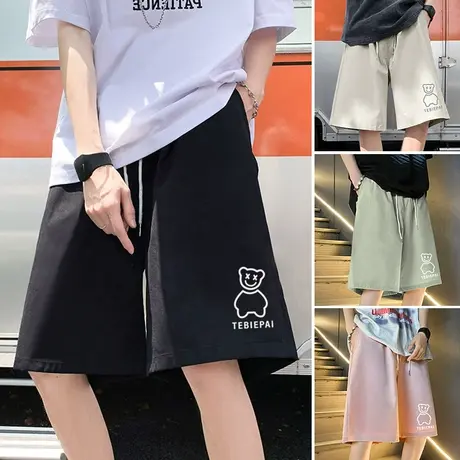 冰丝小熊短裤男夏季美式ins潮牌休闲裤宽松直筒运动篮球五分裤子5图片