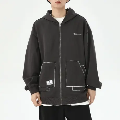 男士美式运动外套男高级感痞帅男装2024年春季上衣开衫卫衣连帽衫商品大图