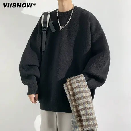 VIISHOW毛衣男士春秋季美式复古2024新款纯色潮流内搭线衣打底衫商品大图