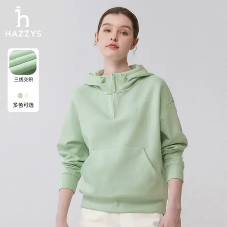 【宽松连帽】Hazzys哈吉斯2024春季新品拉链卫衣运动休闲上衣女商品大图