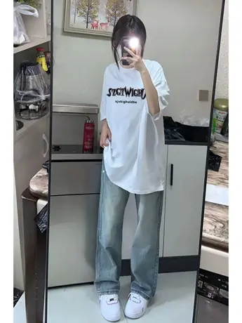 纯棉设计感小众短袖t恤女夏季新款高街宽松复古港味chic半袖上衣图片