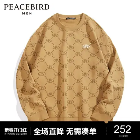 太平鸟男装 冬季新款满印刺绣卫衣男圆领宽松休闲印花套头上衣图片