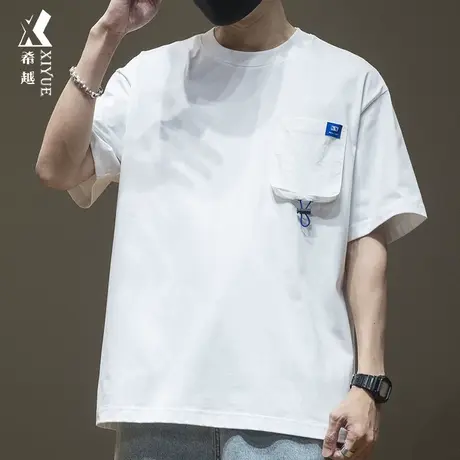 希越美式风琴口袋T恤男2024春夏新款宽松大码男士潮牌短袖打底衫商品大图