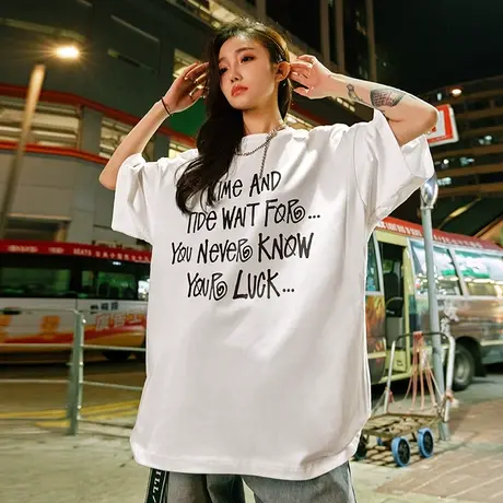 Nuthink欧美潮流字母短袖T恤男潮牌潮流oversize大码半袖情侣夏装商品大图