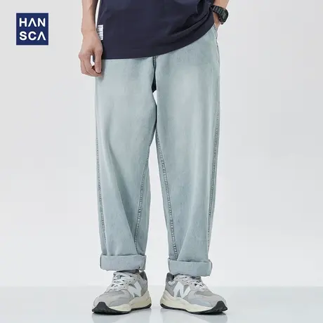hansca夏季潮牌浅色牛仔裤男宽松大码直筒oversize阔腿休闲长裤子商品大图