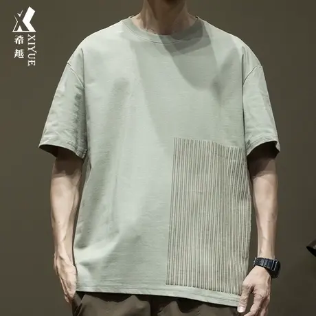 2024春夏新款冰丝短袖T恤男美式休闲宽松大码男士索罗那凉感体恤商品大图