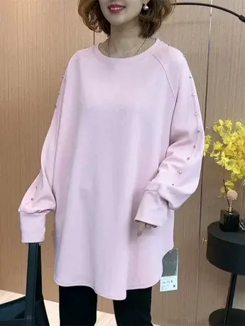 春季新款纯色长袖t恤女装2024叠穿设计感小众宽松排扣袖圆领上衣商品大图