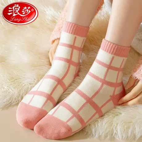 浪莎厚袜子女冬季加绒加厚保暖纯棉中筒100%全棉女士冬款毛巾长袜商品大图