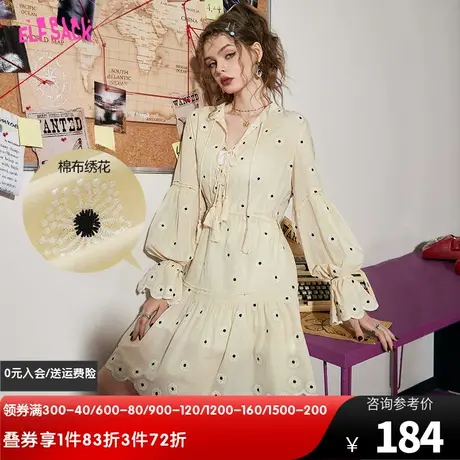 【商场同款】妖精的口袋绣花长袖连衣裙女2023春秋新款绝美温柔风图片