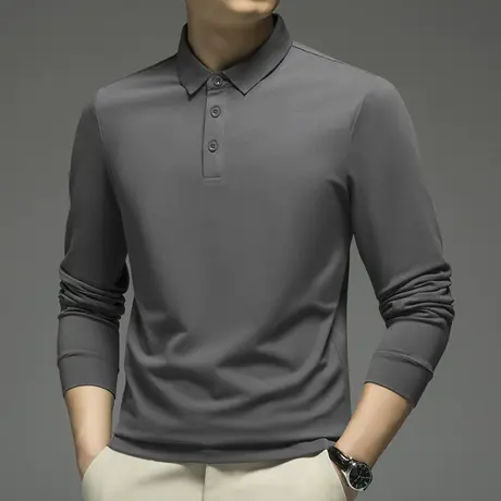 丝光珠地棉polo衫男长袖翻领t恤2023新款保罗打底衫商务有领秋衣图片