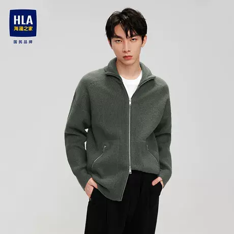 HLA/海澜之家SPRINTING SMILE秋冬款半高领针织开衫黑毛衣外套男图片