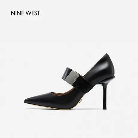Nine West/玖熙一字带尖头玛丽珍高跟鞋2023秋新款法式金属扣单鞋商品大图