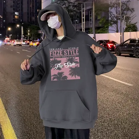 卫衣男秋冬季新款2023潮流港风高街潮牌外套青少年男生宽松连帽衫商品大图