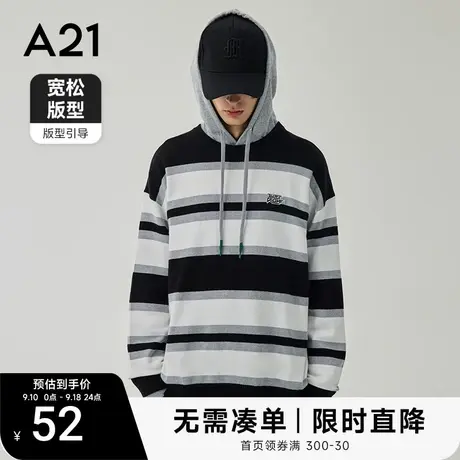 A21男装打底衫圆领毛衣男秋冬男士上衣情侣装复古条纹男生针织衫商品大图
