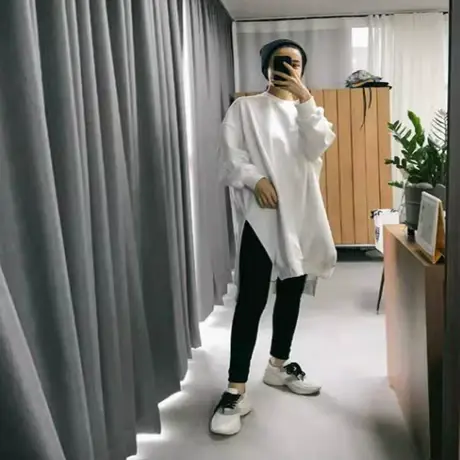 秋冬卫衣女中长款韩版宽松大码侧开叉休闲套头长袖加绒纯色打底衫商品大图