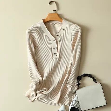 秋冬内搭新款纯色V领针织衫韩版毛衣女修身套头打底女士显瘦上衣商品大图