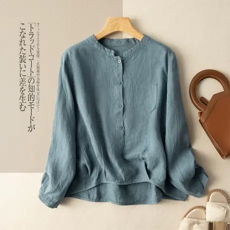 享永子亚麻衬衫女文艺复古宽松显瘦百搭棉麻上衣休闲2023春夏新款商品大图