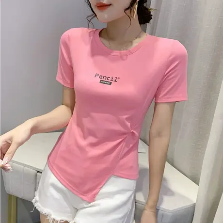 女装2023新款潮时尚不规则T恤女短袖夏修身洋气上衣显瘦半袖体恤商品大图