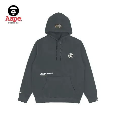 Aape旗舰店男装秋冬猿颜徽章字母印花抽绳薄绒连帽卫衣3900XXJ商品大图