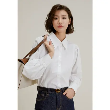 弥古白色法式泡泡袖衬衫高级感长袖女士衬衣2023新款秋季内搭上衣商品大图