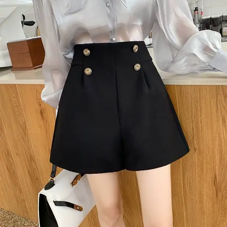 黑色短裤女秋冬2022年新款高腰显瘦休闲宽松a字毛呢阔腿外穿靴裤图片