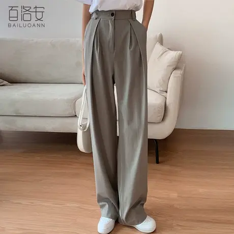 百洛安宽松直筒西装裤夏季新款OL通勤高腰女裤百搭垂感阔腿裤长裤商品大图