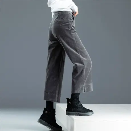 灯芯绒阔腿裤女秋冬2023新款小个子八分裤七分直筒裤九分条绒裤子商品大图