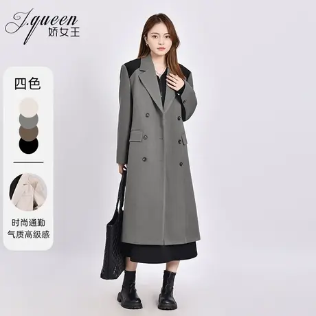 西装外套女中长款秋季新款气质时尚高级设计感拼接正肩西服大衣商品大图