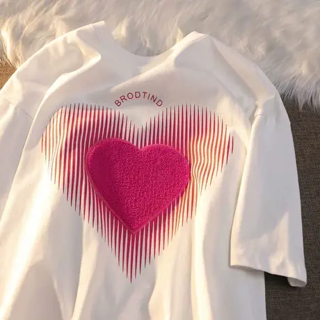 美式复古纯棉短袖t恤女夏季宽松韩版ins设计感小众chic港味上衣服商品大图