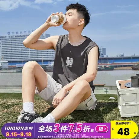 [吾皇猫联名]唐狮2023夏新款男背心汗衫无袖T恤打底纯棉圆领上衣图片