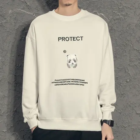 奕飏熊猫刺绣简约男生圆领卫衣 青少年男潮ins春装上衣韩版潮帅气商品大图