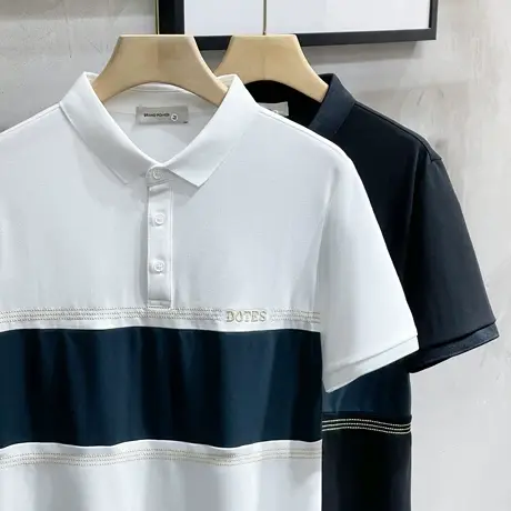 男士Polo衫夏季新款条纹拼接设计感男装翻领短袖T恤潮流痞帅半袖商品大图