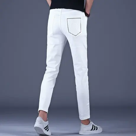 2023新款九分酷白色牛仔裤男款秋款潮流弹力潮流百搭裤子休闲男裤图片