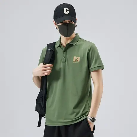 夏天军绿色t恤男士夏季翻领短袖Polo衫男装有领体恤衫半袖上衣服商品大图