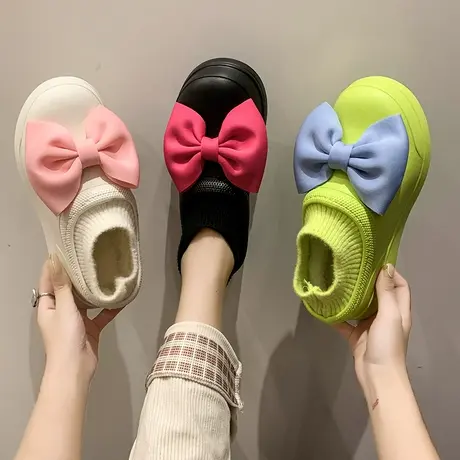 蝴蝶结棉拖鞋女冬季可外穿防水室内家居可爱新款包跟棉鞋女士冬天商品大图