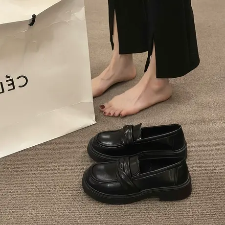 乐福鞋女平底一脚蹬2024新款春秋季黑色鞋子百搭单鞋英伦风小皮鞋商品大图