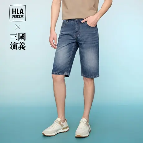 HLA/海澜之家三国演义牛仔中裤2024春夏新款五袋款中腰织唛裤子男商品大图