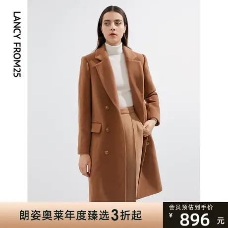 朗姿长款双面毛呢大衣女品牌冬装奥莱新款双排扣毛呢外套高端图片
