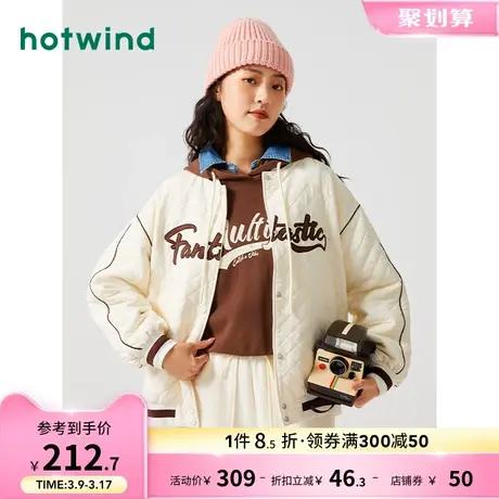 热风2023年冬季新款女士时尚休闲格子棒球服加厚保暖舒适短外套潮图片