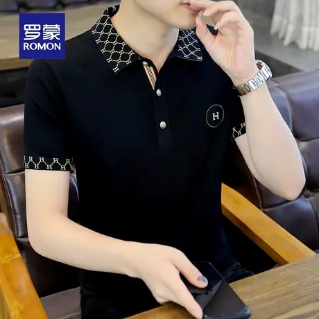 罗蒙男士冰丝短袖Polo衫夏季薄款商务休闲带翻领刺绣男装上衣T恤商品大图
