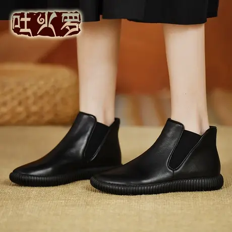 吐火罗女鞋2021新款真皮切尔西靴潮流短靴女防滑平底单靴短筒踝靴商品大图