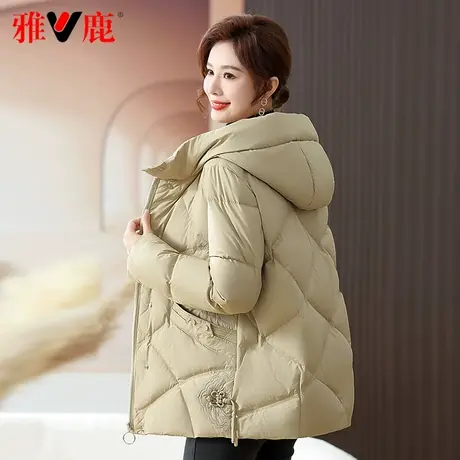 雅鹿官方短款羽绒服女士2023新款连帽鸭绒保暖中老年人妈妈装冬季图片