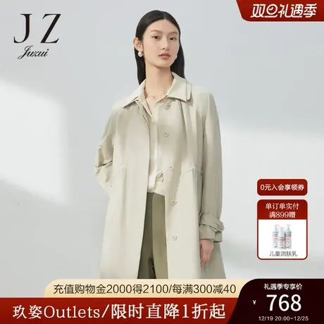 JZ玖姿肌理感通勤风衣女装2023春季新款小众压褶休闲棉外套商品大图